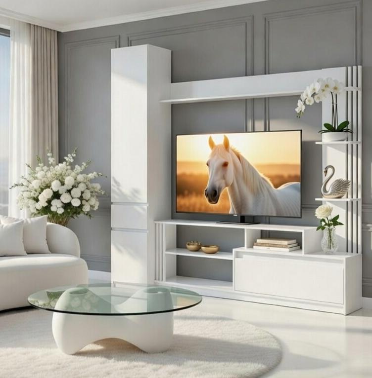 Стенка для ТВ Мастер Форм Брайт ДСП в гостиную с пеналом левосторонняя 2100х520х2000 мм Белый (31020)