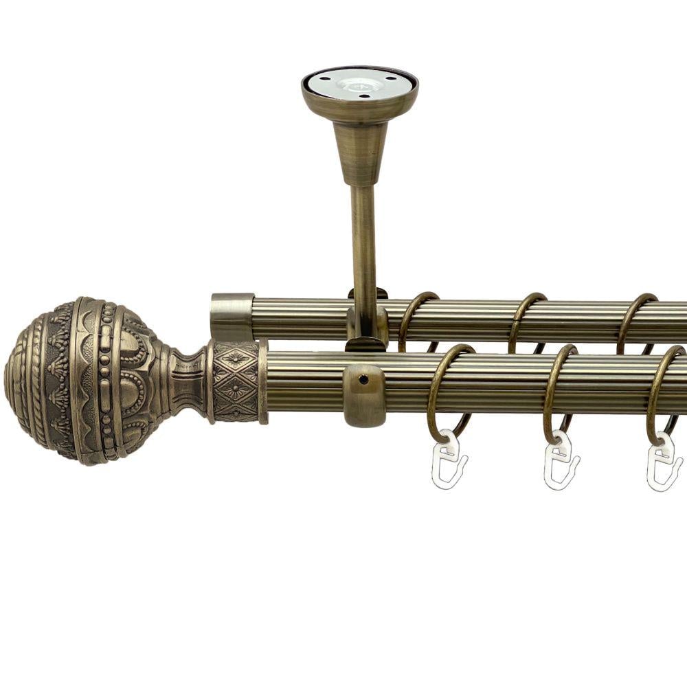 Карниз Orvit Арабеска металевий дворядний відкритий до стелі рифлена труба кільце металеве 25/19 мм 200 см Антик (00-00018814)