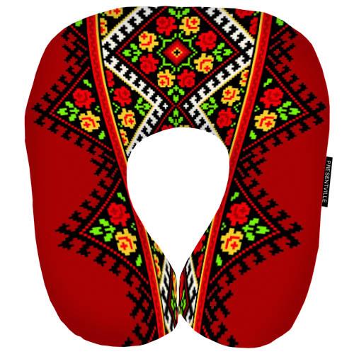 Подушка дорожная Украинский цветочный орнамент 32x30 см (DOP_22U013)