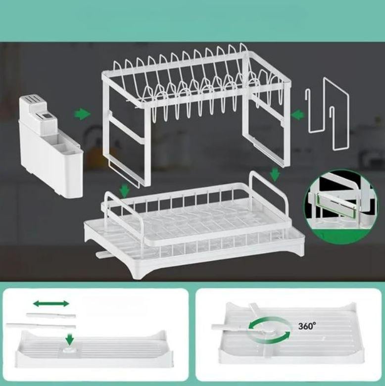Сушилка для посуды и столовых приборов 2-ярусная настольная с водоотливом 29х30х42 см Белый - фото 6