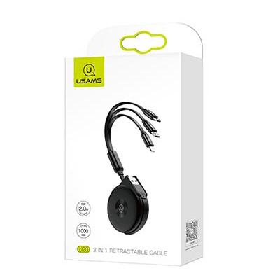 Кабель-рулетка Usams U20 combo MicroUSB+Lightning+Type-C 1м/2А 3в1 Чорний - фото 4