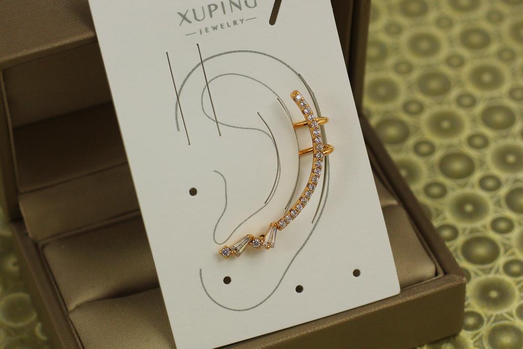 Серьги кафы Xuping Jewelry изогнутая дорожка 3,3 см Золотистый (31425377)