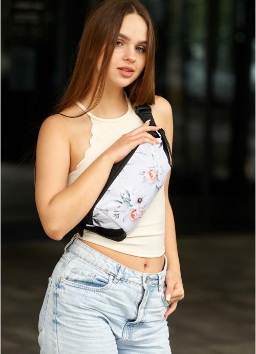 Поясная сумка женская Sambag тканевая с цветочным принтом Черный (923038617)