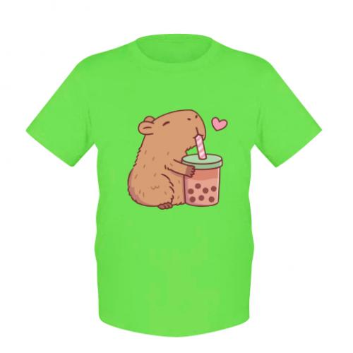 Футболка детская Boba tea capybara 128 см Салатовый (14709196-45-188160-S)