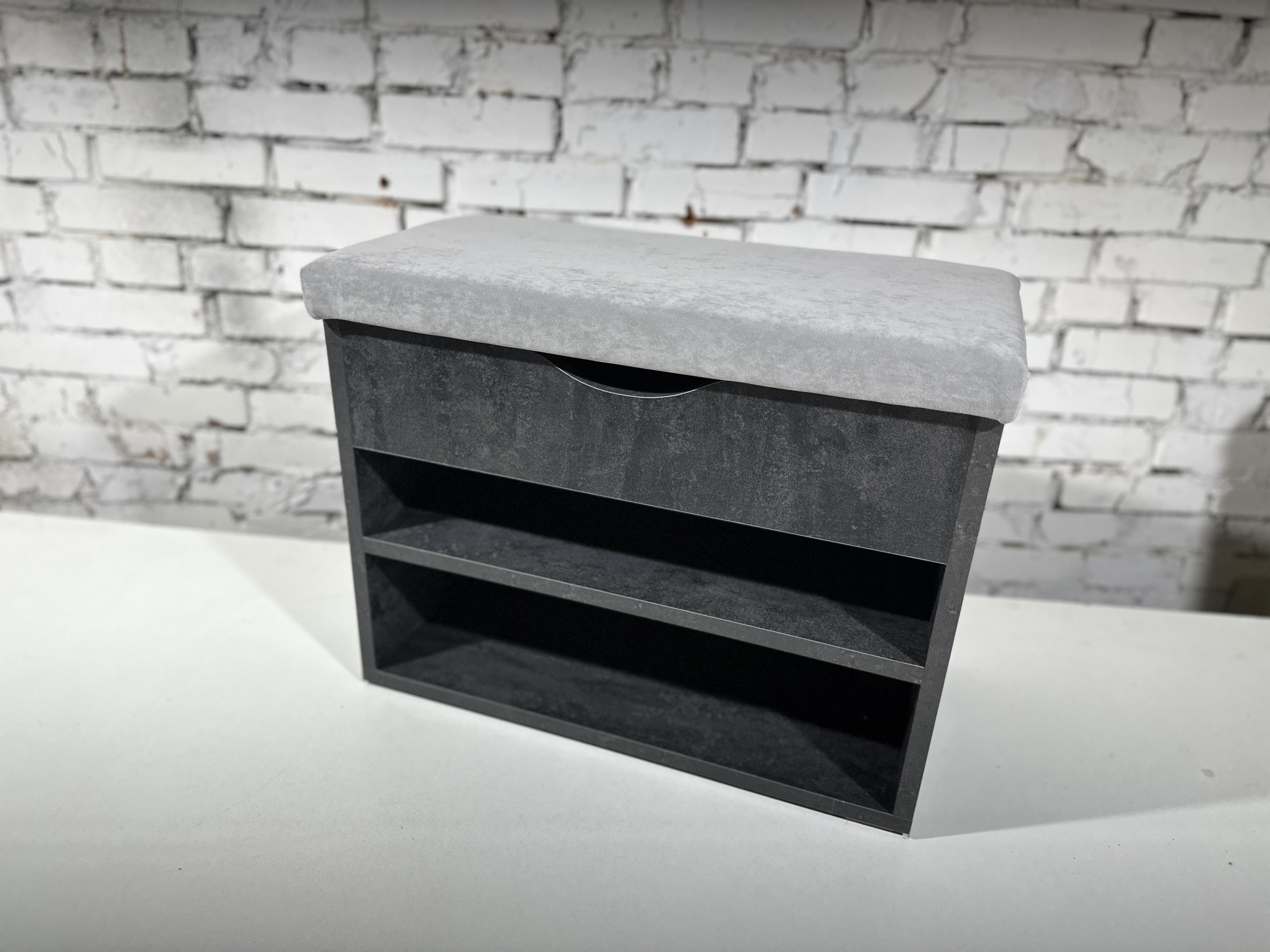 Тумба для обуви ДСП/ткань 30х60х45 см Черный угольный/Светло-серый