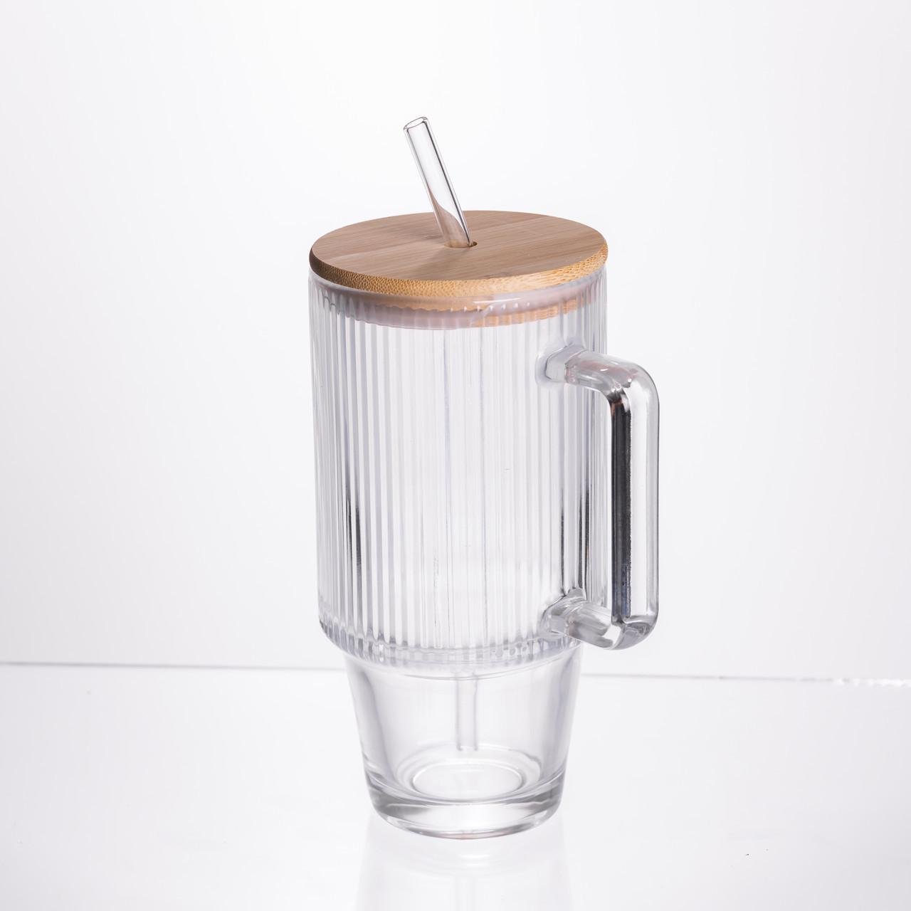 Кружка скляна з кришкою і трубочкою 750 мл (HP-19-48) - фото 2
