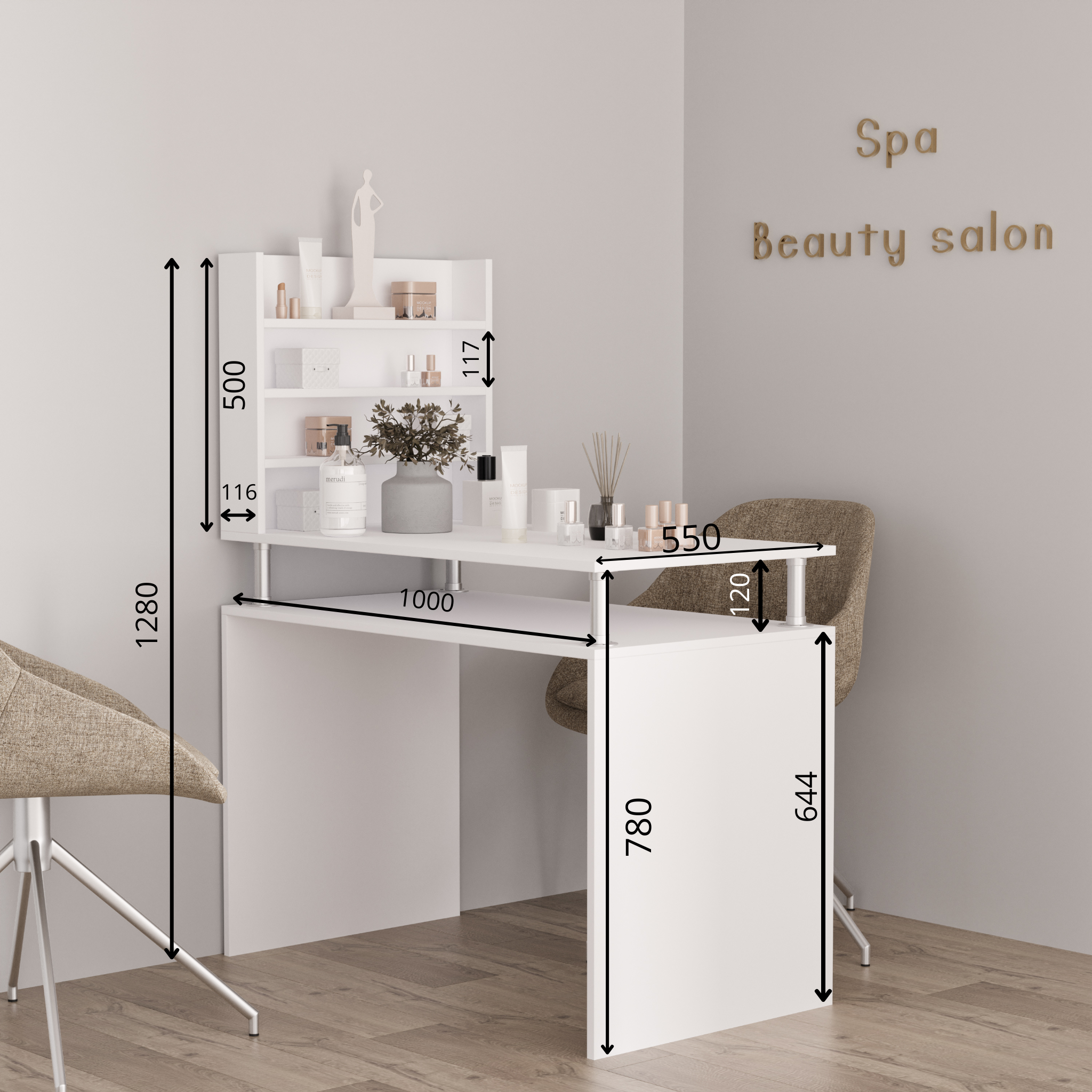 Стіл косметичний з полицями MNK-04 1000х550х1280 мм Бетон - фото 2 Стіл косметичний з полицями MNK-04 1000х550х1280 мм Бетон - фото 2