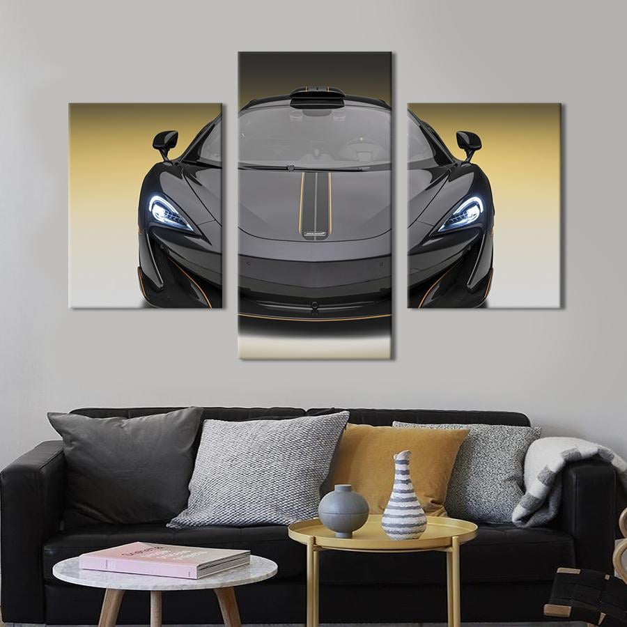Картина на холсте триптих Роскошный чёрный McLaren 600LT 66x40 см (1350-32)