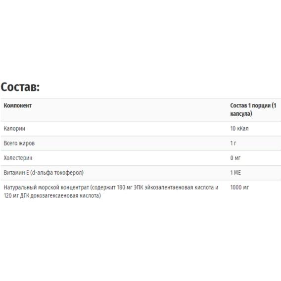 Омега 3 KAL Omega 3 Fish 180/120 1000мг 60 Softgels CAL-84006 - фото 3