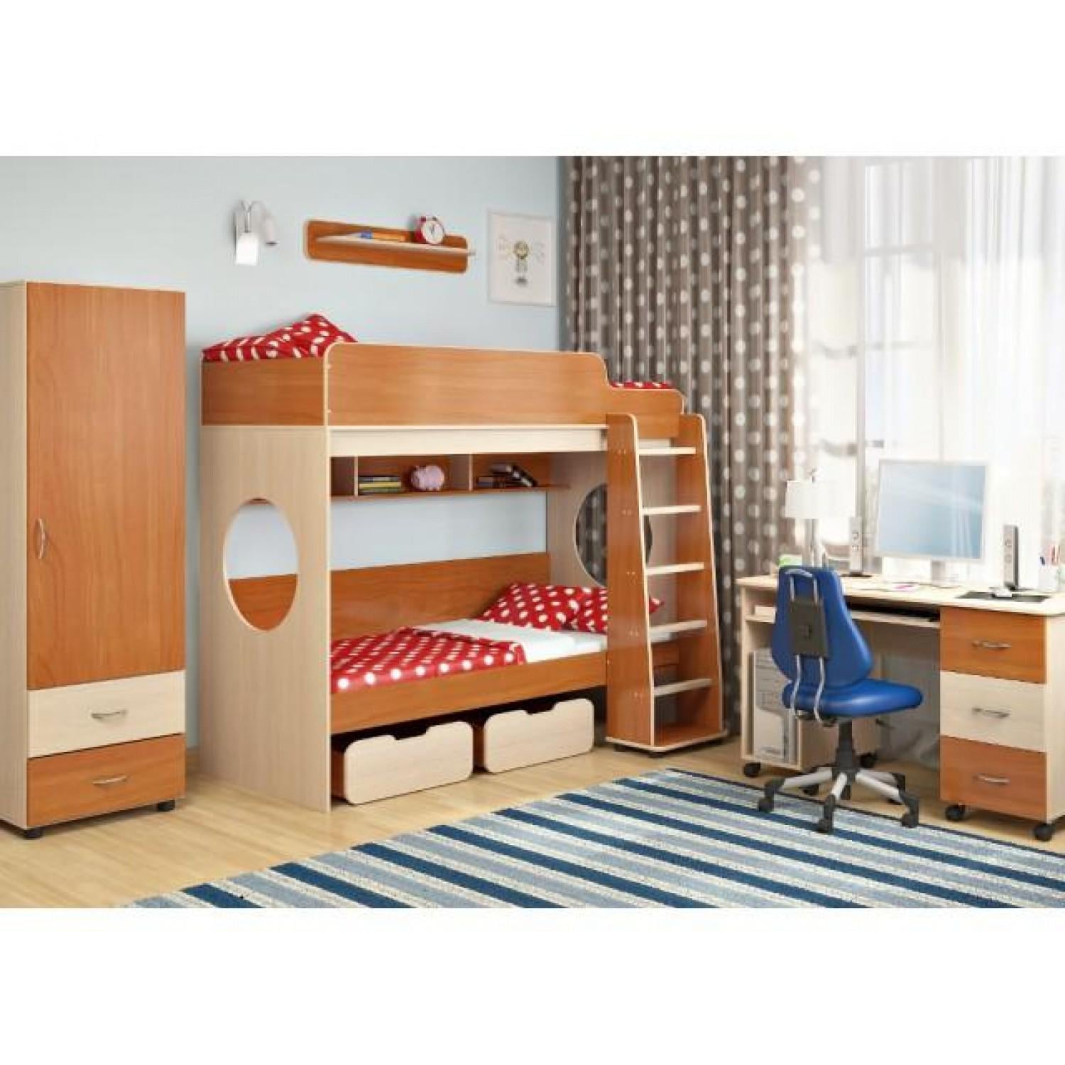 Кровать детская двухъярусная с лестницей Д07 80х190/80х195 см (100888) Кровать детская двухъярусная с лестницей Д07 80х190/80х195 см (100888)