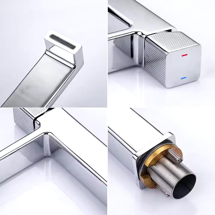 Змішувач дизайнерський для умивальника з латуні для раковини одноважільний Хром - фото 4