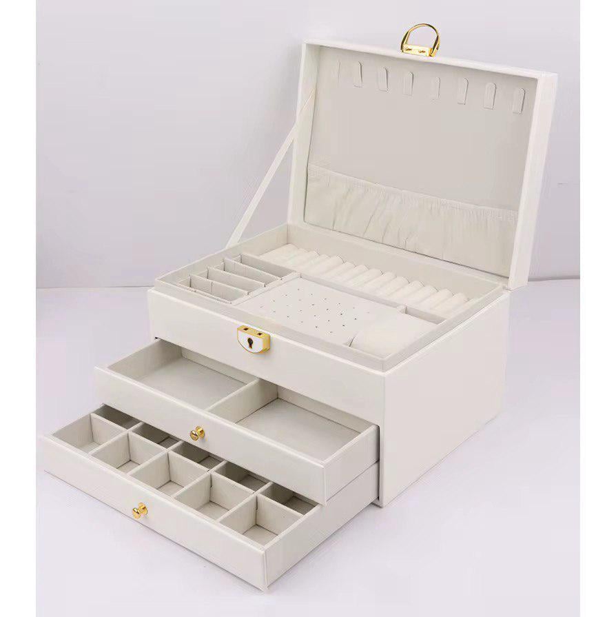 Органайзер-скринька для прикрас трирівневий з еко-шкіри 23х18х13,5 см Білий (27182279) - фото 4