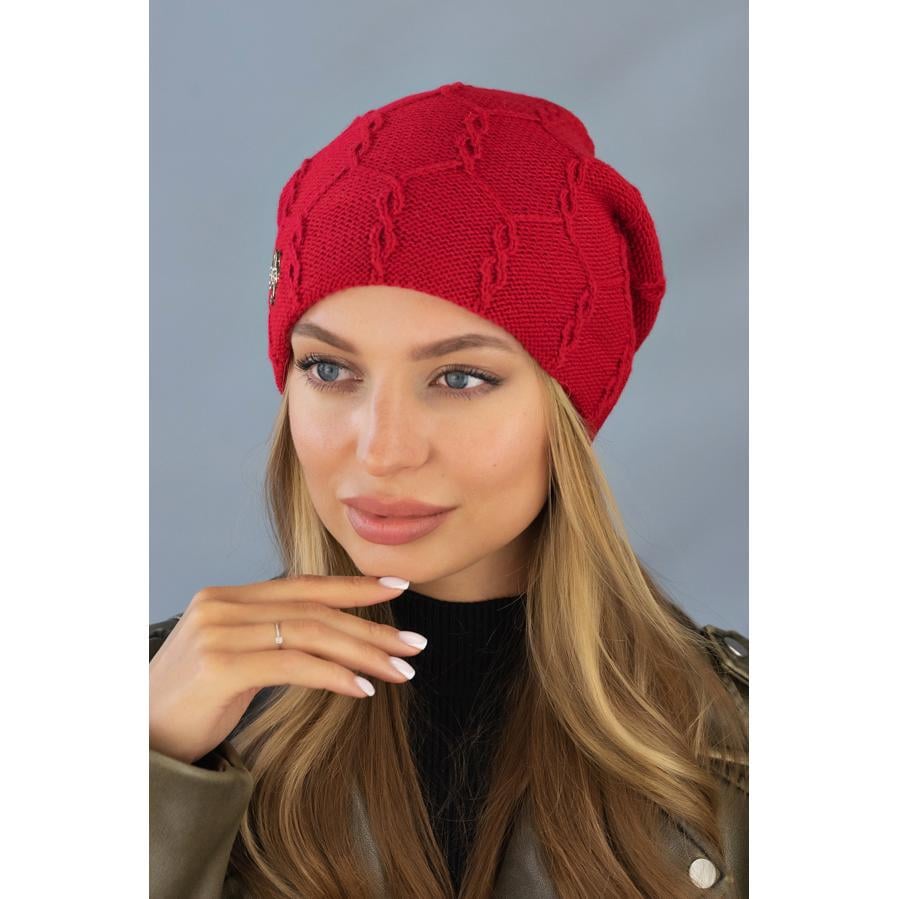 Шапка женская Braxton 7242 двойная с красивым узором Айелет Красный Шапка женская Braxton 7242 двойная с красивым узором Айелет Красный