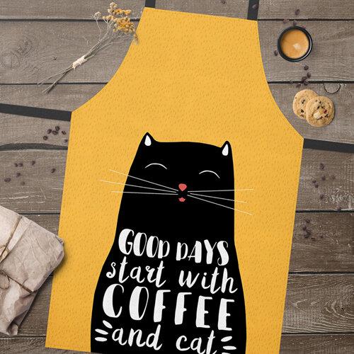 Фартук полноцветный Сolorful Good days start with coffee and cat 75х51 см (FRTC_21M003) - фото 2 Фартук полноцветный Сolorful Good days start with coffee and cat 75х51 см (FRTC_21M003) - фото 2