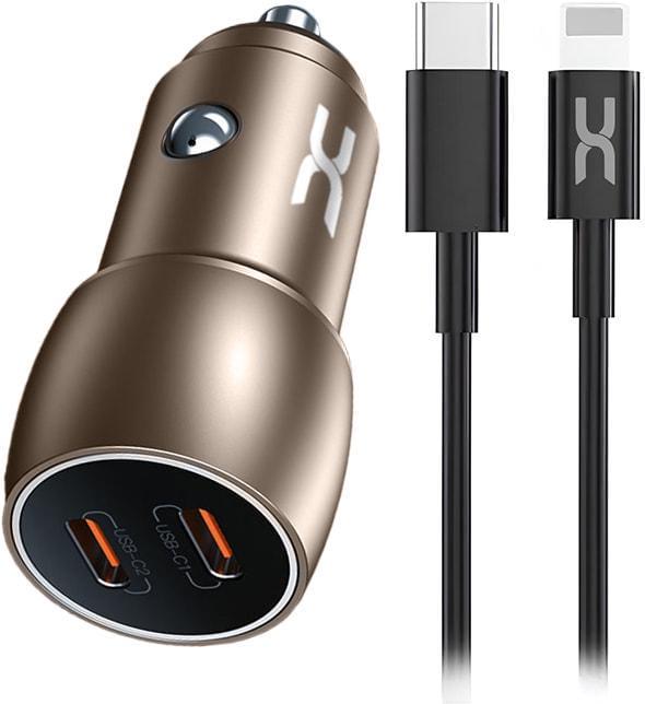 Зарядное устройство автомобильное быстрое DC XC-40 2 PD 40W Grey кабель Lightning Gold (34736)