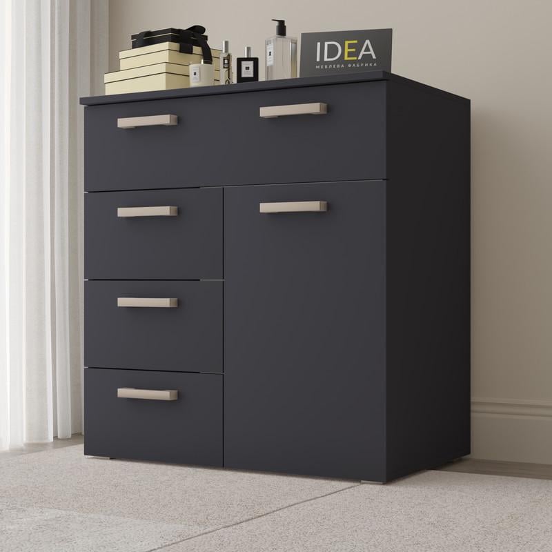 Комод Idea ТКБ-367.2 на 4 шухляди з дверима Антрацит (26718340) - фото 1 Комод Idea ТКБ-367.2 на 4 шухляди з дверима Антрацит (26718340) - фото 1