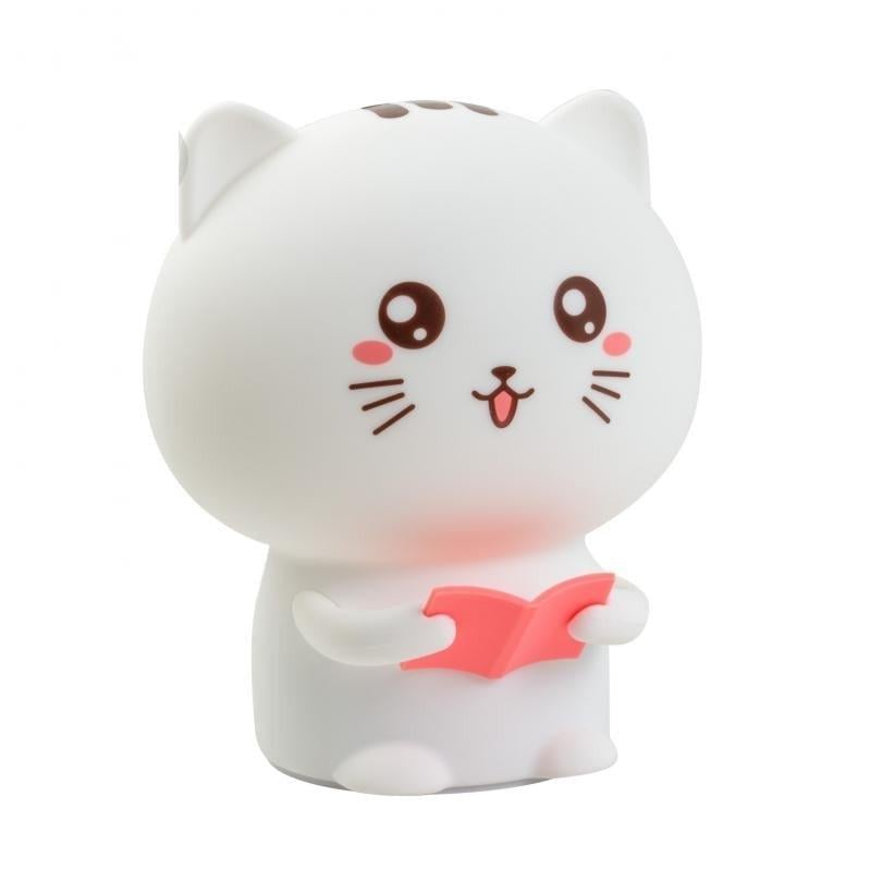 Ночник детский силиконовый котик сенсорный аккумуляторный RGB 15 см Белый с розовым (OL-111)