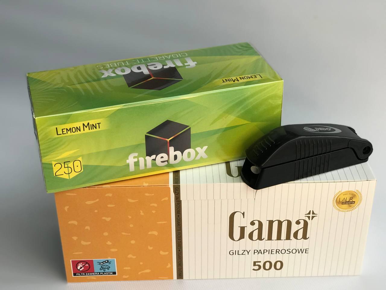 Набор машинка для набивки сигарет DEDO/гильзы Gama 500 шт./ароматизированые гильзы Firebox LemonMint 200 шт. (98541)