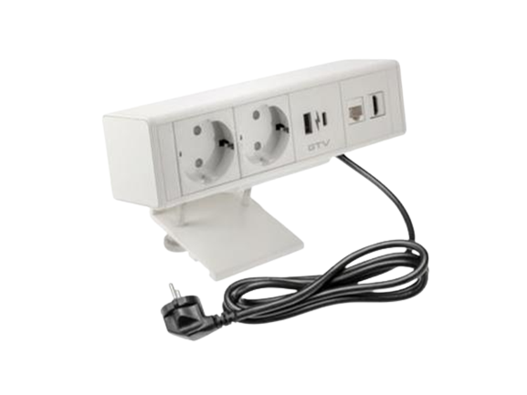 Блок розетковий накладний GTV BAR 2 розетки Schuko USB-A/USB-C 1 HDMI 1 RJ45 з кабелем 1,5 м Білий (6848)