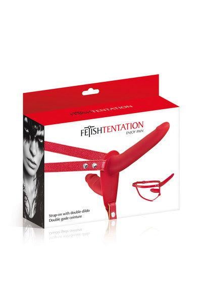 Страпон подвійний Fetish Tentation Strap-On with Double Dildo Червоний (SO3750)