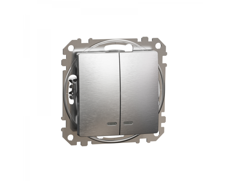 Вимикач двоклавішний Schneider Electric Sedna Design&Element з LED підсвічуванням ABS-UV Алюмінієвий (SDD170105L)