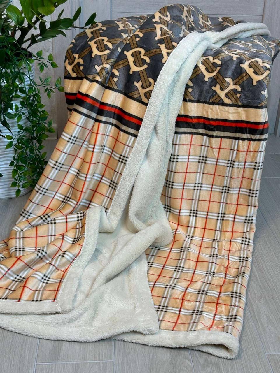 Плед велюровий євро 200х220 см Сірий з помаранчевим (П4К-al25-brand-009)