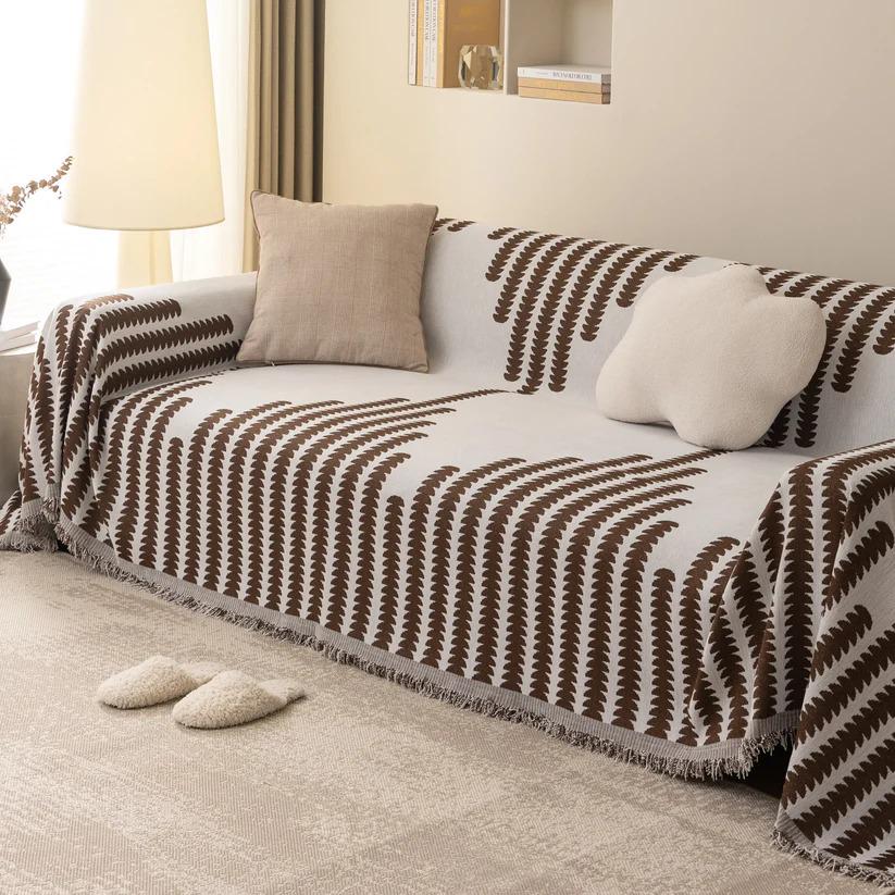 Плед покрывало на диван и кровать для мягкой мебели с узором 180х230 см Бело-коричневый