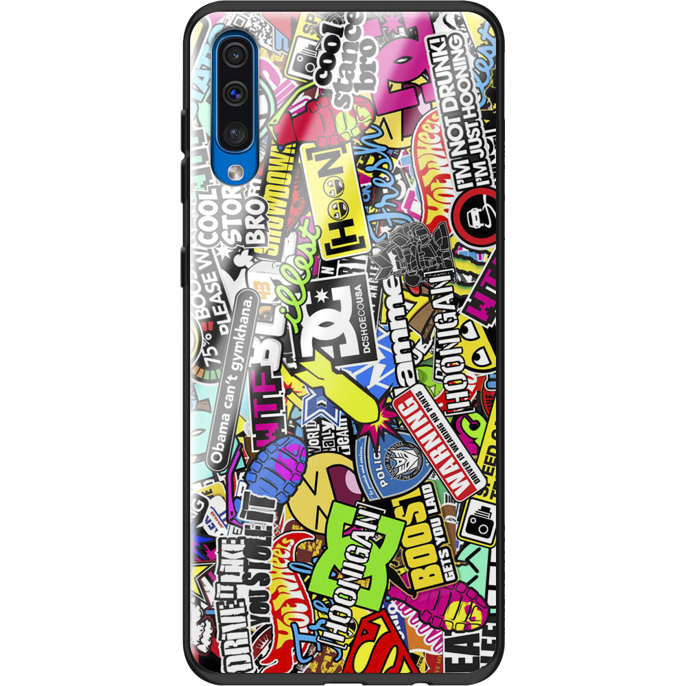 Чехол Boxface Samsung A505 Galaxy A50 Multicolored Inscriptions Черный силикон со стеклом (36417-up880-37739)