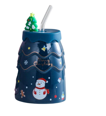 Склянка з трубочкою новорічна Merry Christmas 13329 400 мл Синій (4625591)