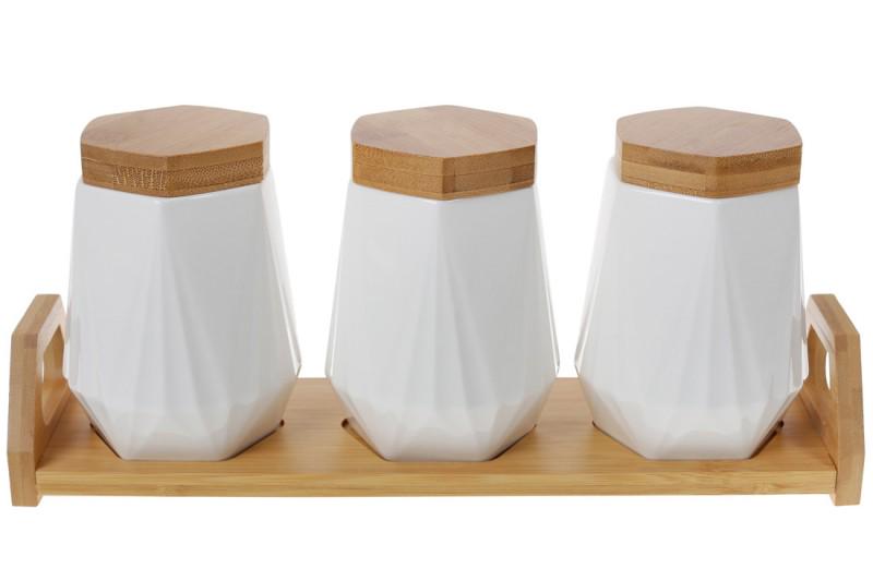 Набор банок 3шт ВonaDi Naturel 289352 450 мл на подставке 33см Белый (100490)