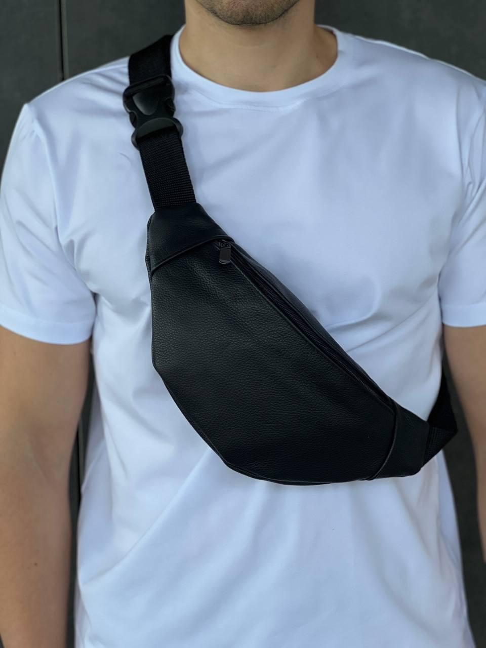Сумка-бананка на пояс мужская натуральная кожа флотар Черный (937959)