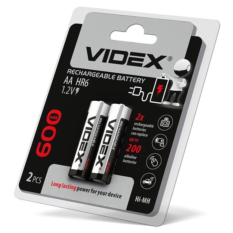 Батарейка акумуляторна Videx AA ​​HR6 600 mAh Ni-MH 1,2V 2 шт. (2247547824)