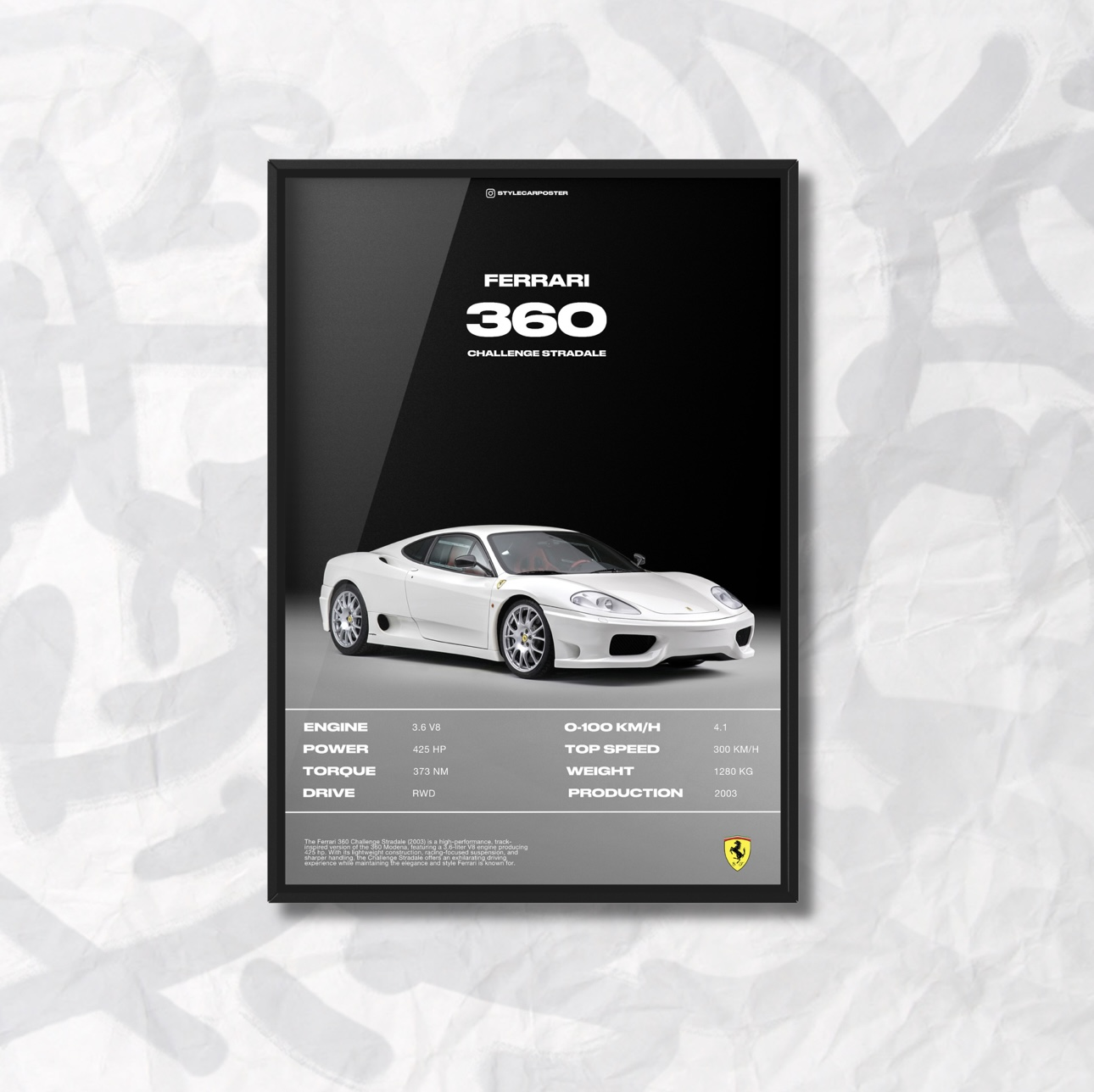 Картина с авто Ferrari 360 боковая часть N1 дизайн Automotive Elegance А4 210х300 мм (FR0029)