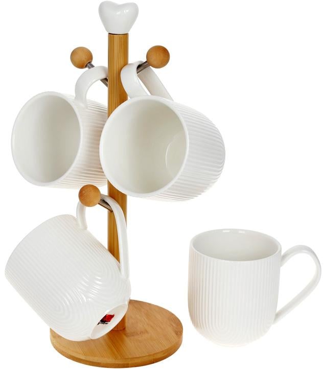 Набір кружок Ceram-Bamboo Naturel 340 мл 4 шт. на бамбуковій стійці фарфор (BD-289-404)