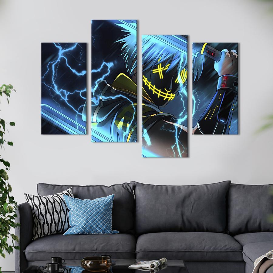 Картина модульная из 4 частей Аниме ниндзя в неоновой маске M 89x56 см (680-42)