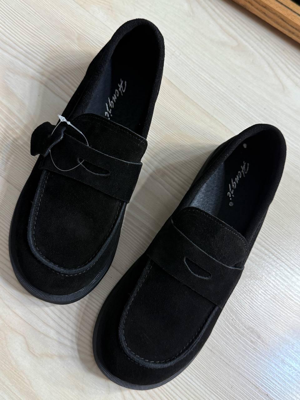 Туфли женские Hengji 588-3 замшевые лоферы р. 36 Черный (5064)