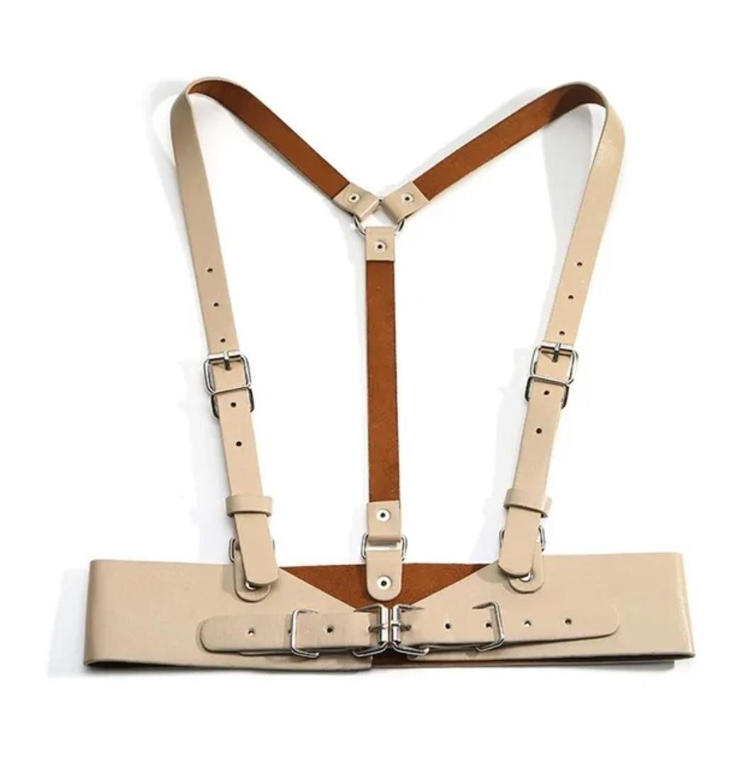 Портупея широка шкіряна для дівчини Бежевий