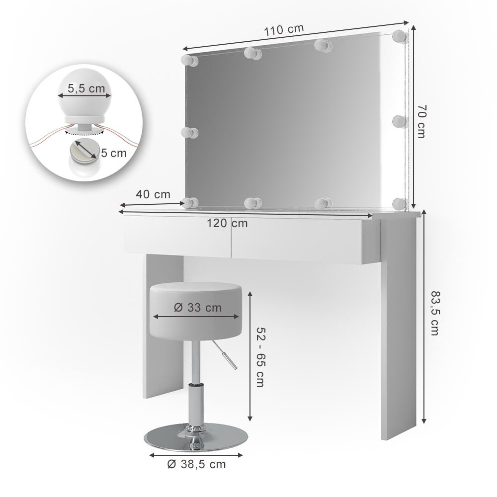 Туалетний столик Vicco Azur з підсвічуванням і стільцем 120x83 Білий глянець - фото 3 Туалетний столик Vicco Azur з підсвічуванням і стільцем 120x83 Білий глянець - фото 3