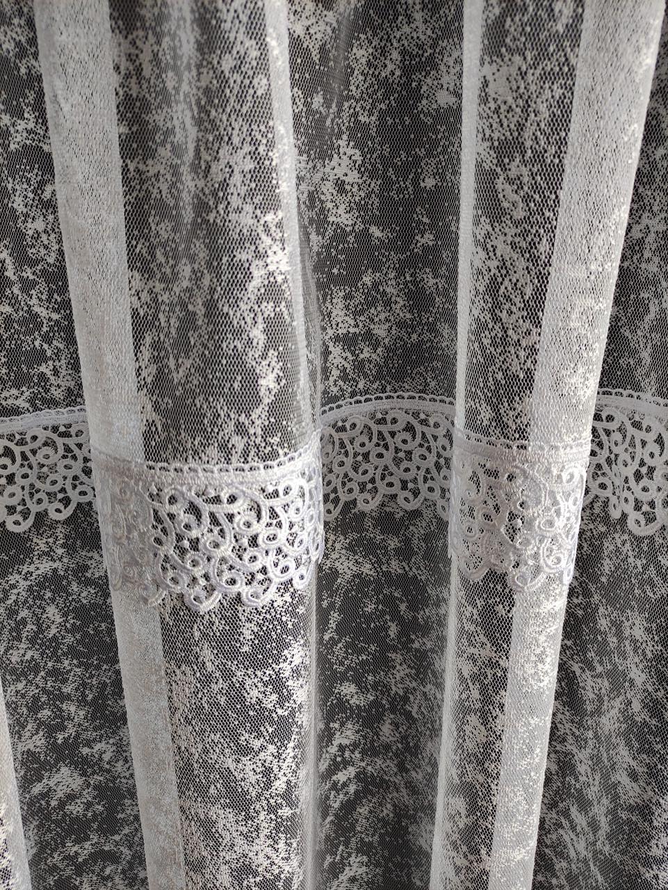 Тюль жаккард с кружевом 300х175 см Белый (мр-01) - фото 3