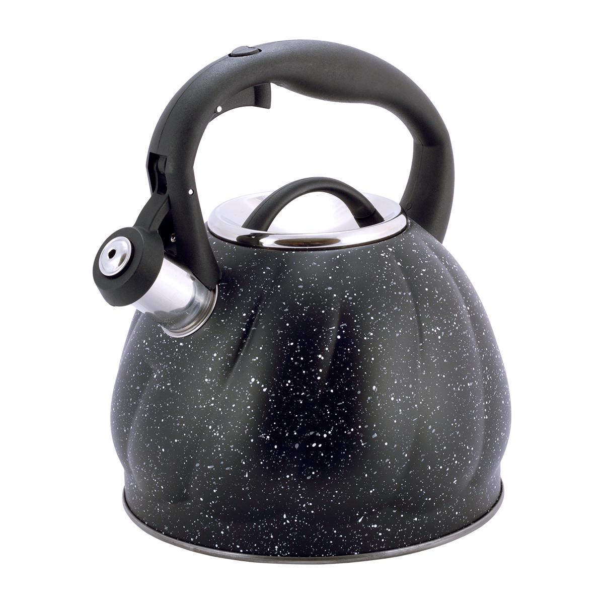 Чайник зі свистком та нейлоновою ручкою Kamille KM-1073 з нержавіючої сталі 3 л Чорний мармур (150-84-1073) - фото 1 Чайник зі свистком та нейлоновою ручкою Kamille KM-1073 з нержавіючої сталі 3 л Чорний мармур (150-84-1073) - фото 1