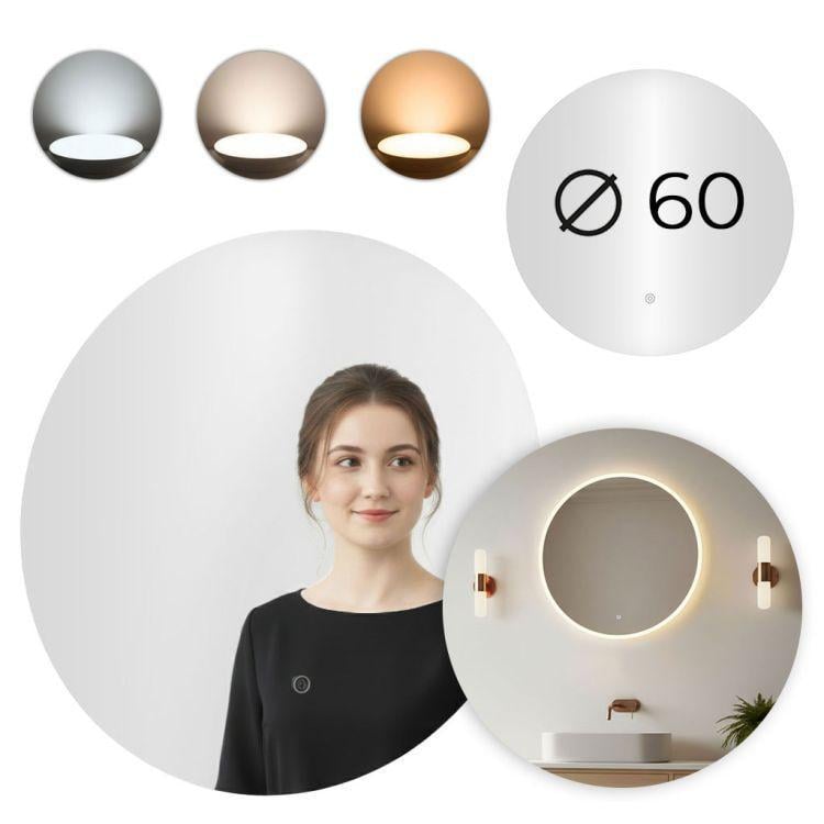 Кругле настінне дзеркало ModernHome з LED-підсвіткою 60 см