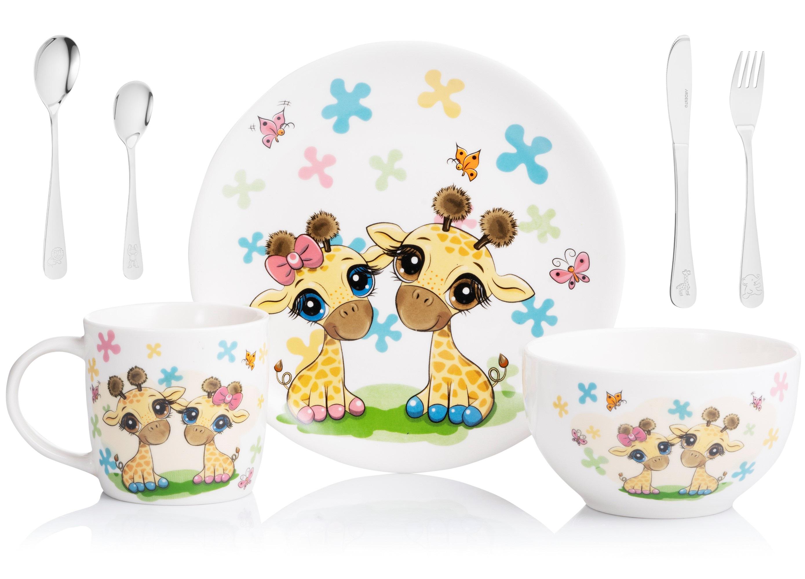 Набор детской посуды с столовыми приборами Ardesto Baby giraffes AR3452GS+AR0704AS 7 пр. (2772)