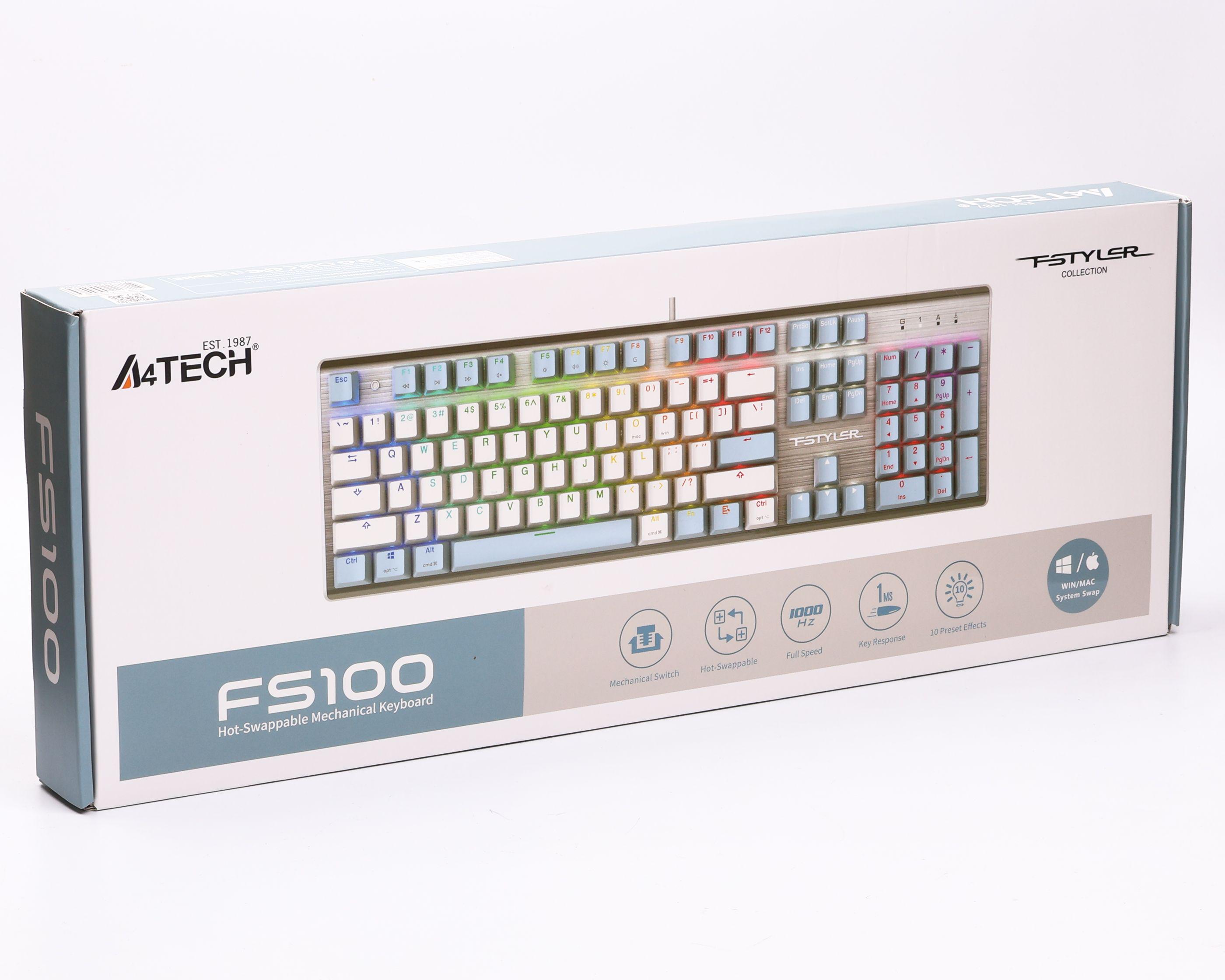 Клавиатура A4Tech Fstyler FS100 Icy Blue USB-A RGB Silver (26449317) - фото 9