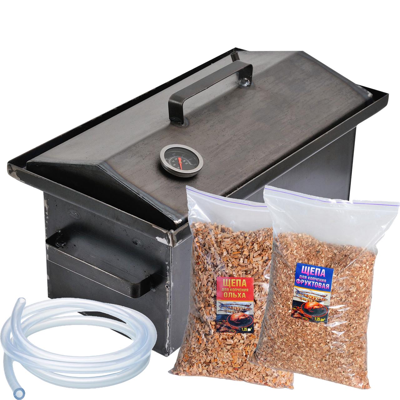 Коптильня горячего копчения 2 мм 460х260х240 мм с термометром + треска 2 кг
