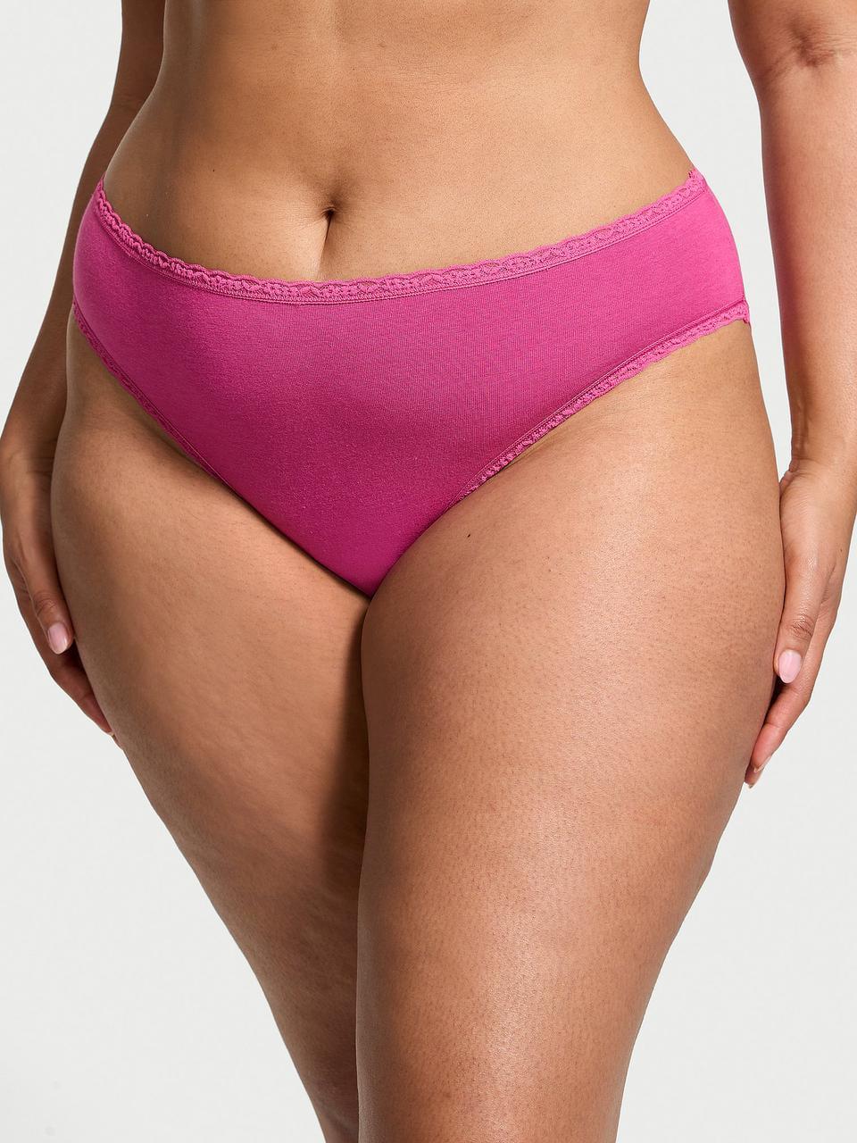 Трусики женские брифы Victoria's Secret Lace-Trim Cotton L Розовый (2163389432566)