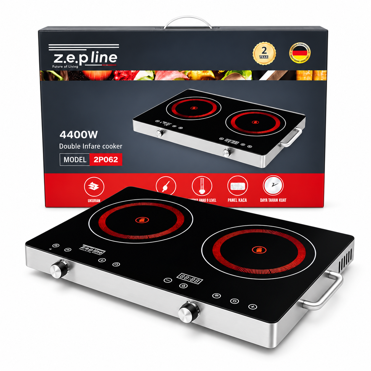 Плита инфракрасная ZepLine ZP-062 на 2 конфорки 4400 Вт сенсорное управление/таймер Черный (ML-06675)