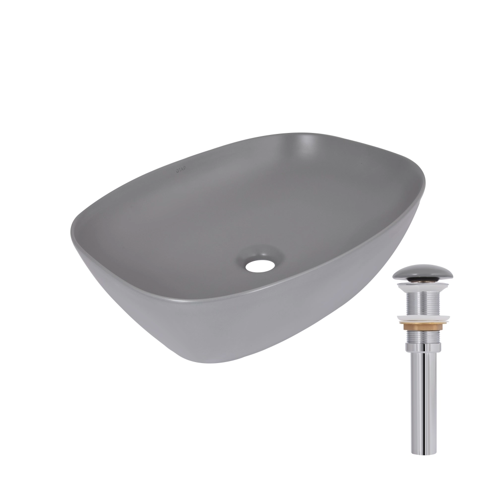 Раковина накладная Qtap Cardinal 500х380х140 мм овальная с донным клапаном Stone grey (49824)