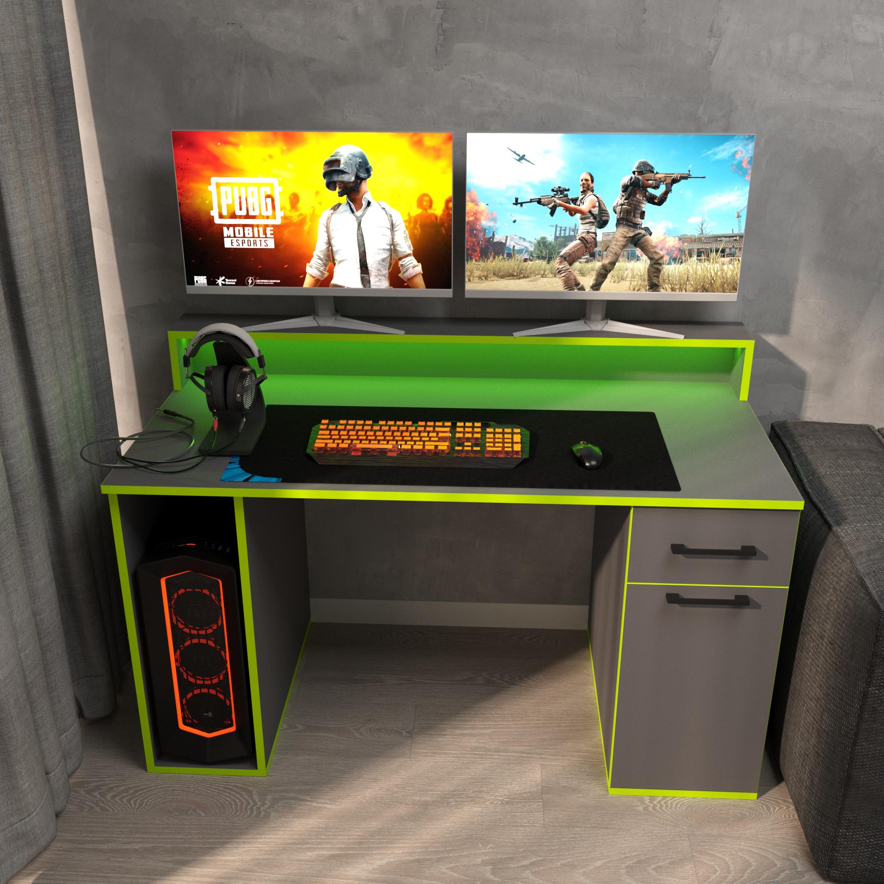 Компьютерный стол Mebellini Комбо MODERN 1650х710/860х600 мм Анрацит с зеленой кромкой (арт.SKEP1000-090) - фото 3 Компьютерный стол Mebellini Комбо MODERN 1650х710/860х600 мм Анрацит с зеленой кромкой (арт.SKEP1000-090) - фото 3