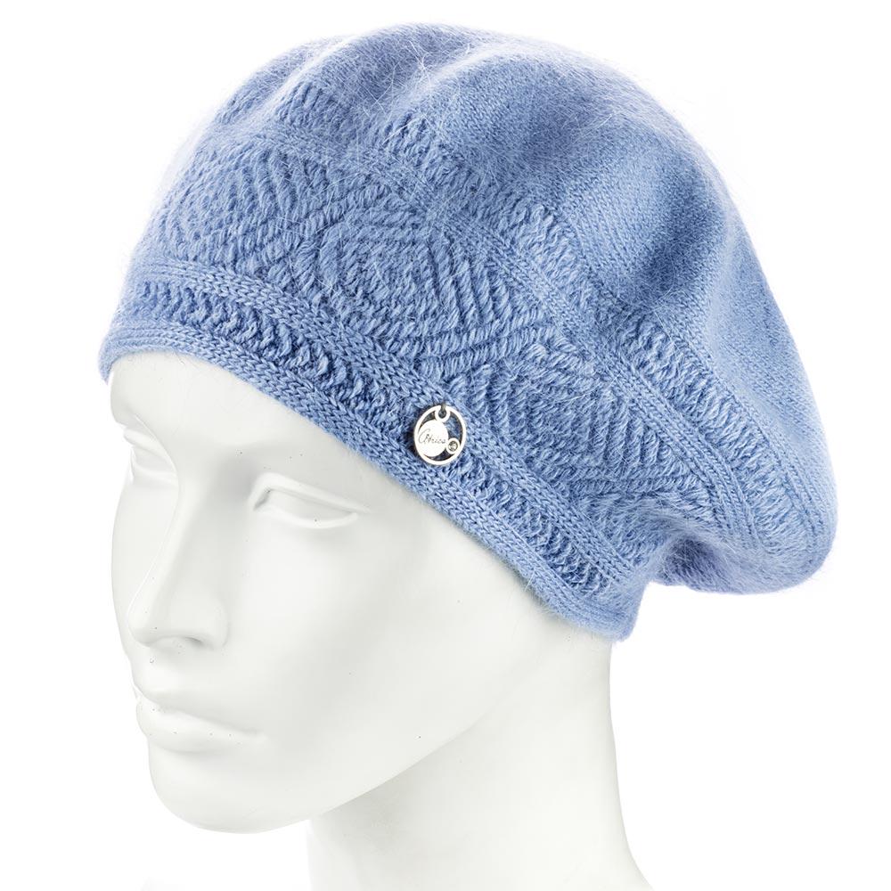 Берет женский ангоровый двойной Atrics WH912 с узором Джинсовый