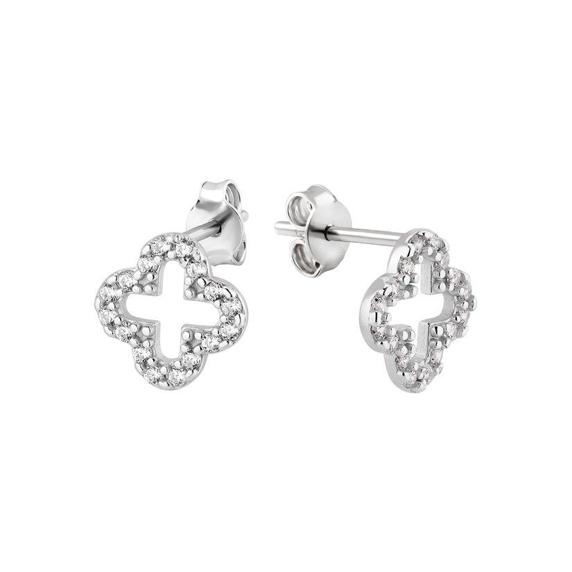 Серьги серебряные пусеты Клевер с маленькими фианитами